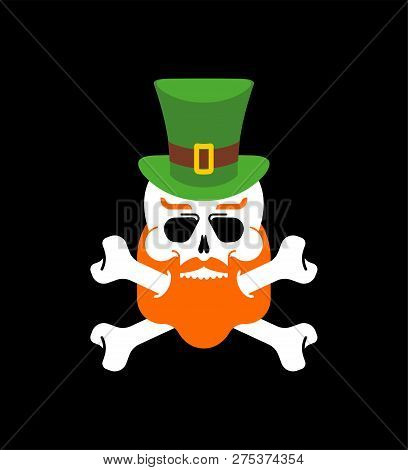 Leprechaun Skull Redbearded And Green Hat. St.patricks Day. Irish Traditional Holiday. Folk Cultural