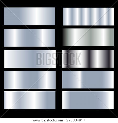 Silver Gradient. Collection Of Colorful Gradients With  Glossy Metal Texture For Design Of Covers, B
