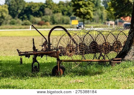 Old Agricultural Machinery For Haymaking, Rake Tedders, Wheel-finger Rake