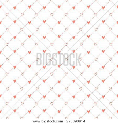 Vector Seamless Pattern. Inspired By Memphis Design. Simply Trendy Texture With Hand Drawn Hearts An