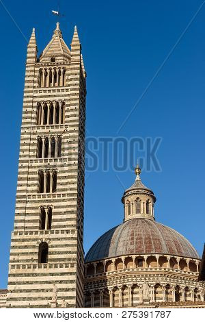 Siena Cathedral (santa Maria Assunta) 1220-1370, Bell Tower And The Dome. Tuscany, Italy, Europe