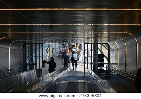 Platform and train view on Oslo central station. Oslo Central Station (Sentralstasjon) is main railway station in Oslo. June 17. 2018. Oslo,Norway