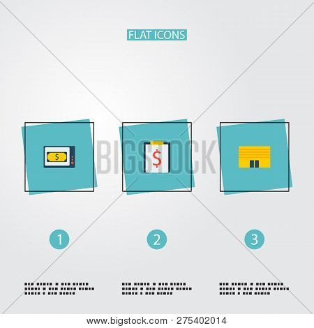 Set Of Economy Icons Flat Style Symbols With Financial Task, Finance News, Office And Other Icons Fo