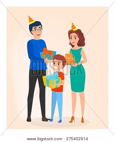 Photo Portrait Of Happy Family On The Brithday