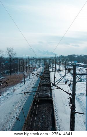 Rail Cars Loaded With Coal Transported From Nearby Mines To Power Plants In Winter