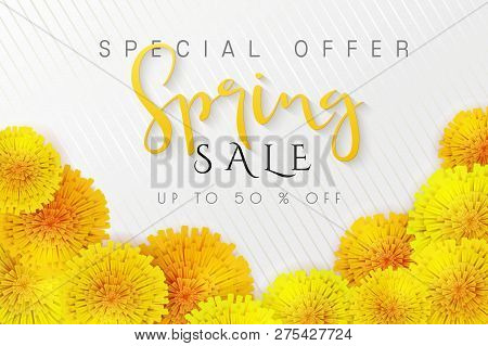 Vector Illustration Of Spring Promotion Banner Template With Hand Lettering Label - Spring - With Re