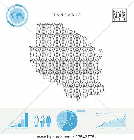 Tanzania People Icon Map. People Crowd In The Shape Of A Map Of Tanzania. Stylized Silhouette Of Tan