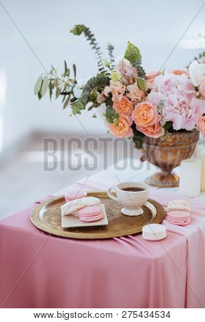 Beautiful Decoration Setup For Wedding Day, Bridial Morning. Pink Colours