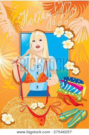 Hermosa chica blondy probar en bikini