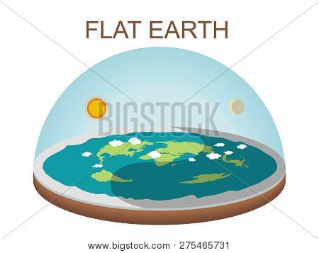 Flat Earth Concept Illustration On White Background. Isolated Vector Clip Art. Ancient Cosmology Mod