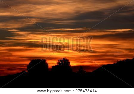 Orange And Red Sunset In Central Arizona Desert Mountains
