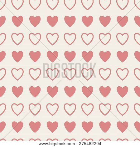 Valentines Day Background Seamless Pattern With Cute Pink Hearts. Vector Illustration.