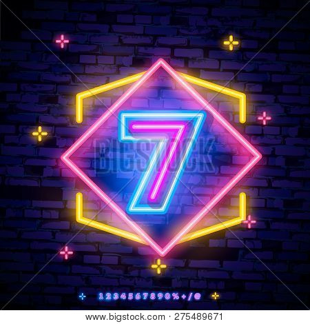 Number Seven Symbol Neon Sign Vector. Seventh, Number Seven Template Neon Icon, Light Banner, Neon S