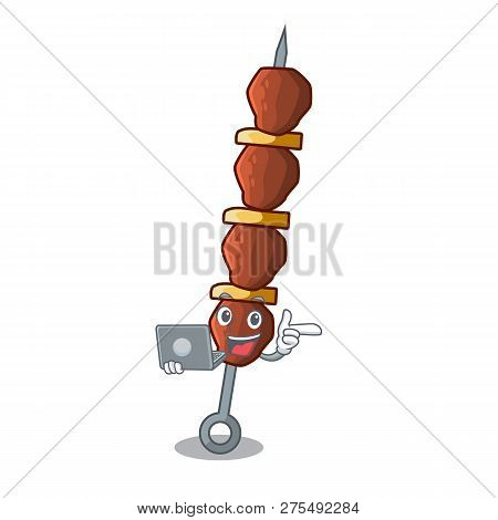 With Laptop Chickin Shish With Sticks A Cartoon