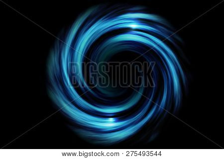 Abstract Spiral Tunnel With Light Blue Smoke On Black Background