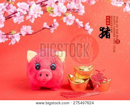 Tradition Chinese cloth doll pig,2019 is year of the pig,Chinese black characters translation: 