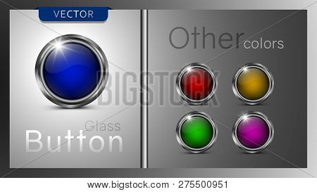 Collection Of Five Multi-colored Glass Icons. Vector Glass Buttons For Web Design - Vector