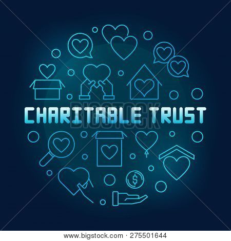 Charitable Trust Round Vector Blue Outline Illustration On Dark Background