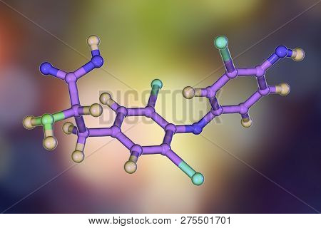 Molecule Of Triiodothyronine, T3, A Hormone Produced By Thyroid Gland, 3d Illustration