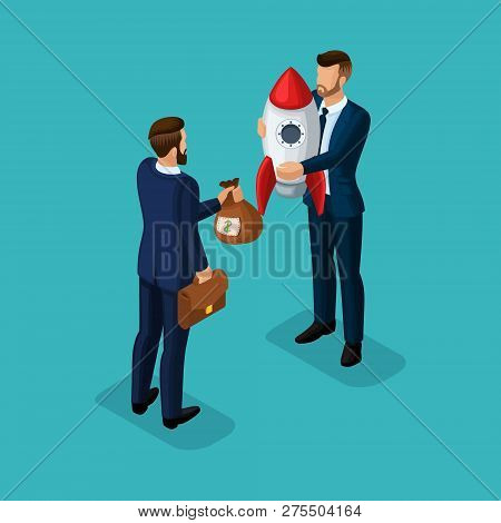 Trendy Isometric People, 3d Businessmen, Developing A Start-up, The Path To Success, Investing In Bu