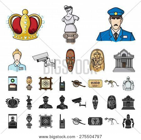 Museum And Gallery Cartoon, Black Icons In Set Collection For Design. Storage And Exhibition Of Show