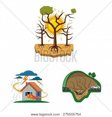 Vector Design Of Natural And Disaster Logo. Collection Of Natural And Risk Stock Vector Illustration