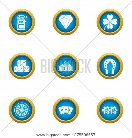 Gambling Establishment Icons Set. Flat Set Of 9 Gambling Establishment Icons For Web Isolated On Whi