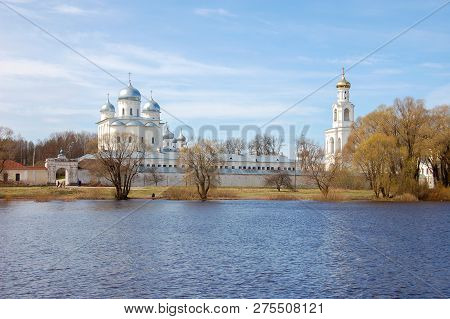 St. George Monastery In Novgorod, Russia, View From The River. Since 1030.