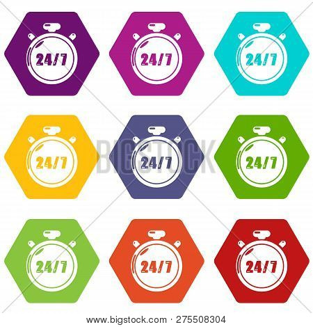Stopwatch Icons 9 Set Coloful Isolated On White For Web