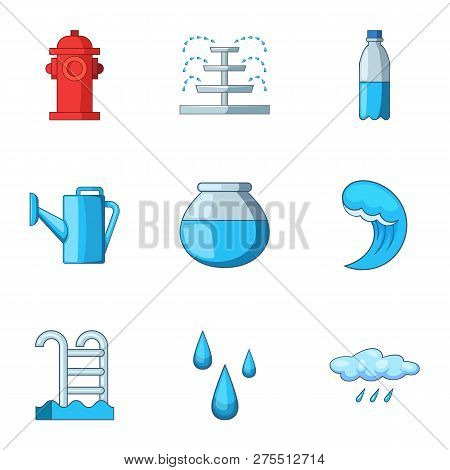 Water Head Icons Set. Cartoon Set Of 9 Water Head Icons For Web Isolated On White Background