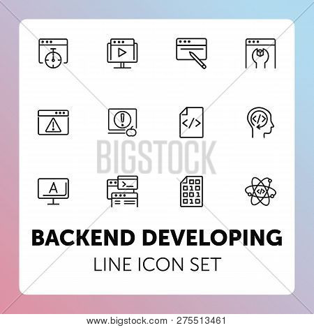 Backend Developing Line Icon Set. Set Of Line Icons On White Background. Technology Concept.  Progra