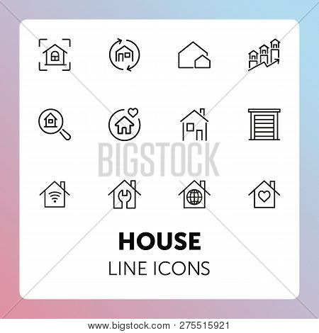 House Line Icons. Set Of Line Icons On White Background. Real Estate Concept. Building, Estate, Home