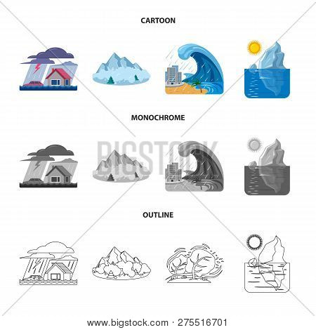 Vector Illustration Of Natural And Disaster Logo. Collection Of Natural And Risk Stock Vector Illust