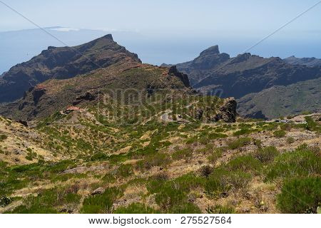 View Of The Macizo De Teno Mountains, Masca Gorge And Mountain Road To The Village Of Maska. Tenerif