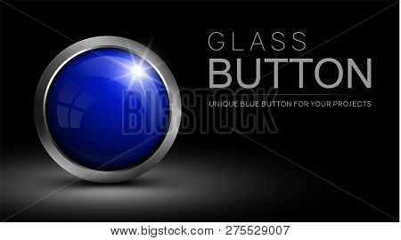Glass Blue Button For Web Design And Other Projects - Vector