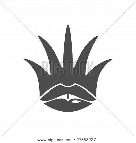 Black Crown And Lips Logo Is Isolated On A White Background. Flat Vector Illustration
