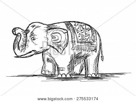 Pet Indian Elephant Line Art Vector Illustration