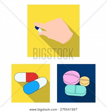 Vector Illustration Of Pill And Medicine Sign. Collection Of Pill And Vitamin Vector Icon For Stock.