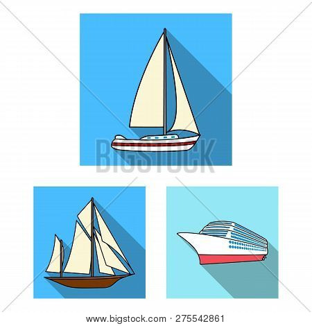 Vector Design Of Yacht And Ship Sign. Set Of Yacht And Cruise Vector Icon For Stock.