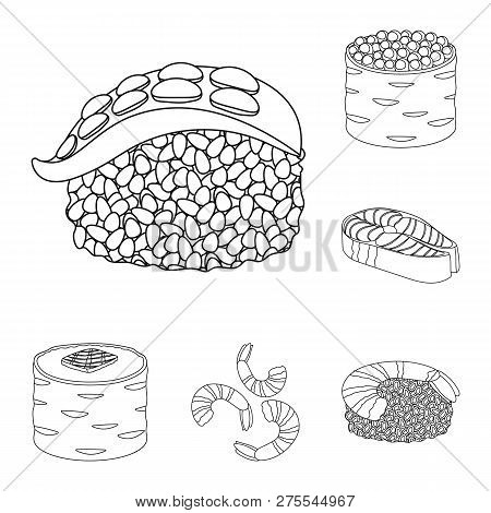 Vector Design Of Sushi And Fish Logo. Set Of Sushi And Cuisine Stock Vector Illustration.