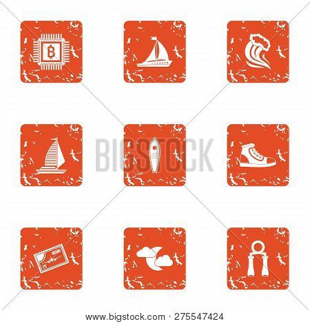 Interactive Currency Icons Set. Grunge Set Of 9 Interactive Currency Icons For Web Isolated On White