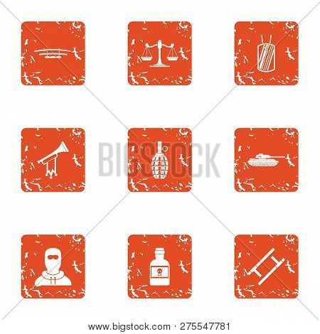 Menace Icons Set. Grunge Set Of 9 Menace Icons For Web Isolated On White Background