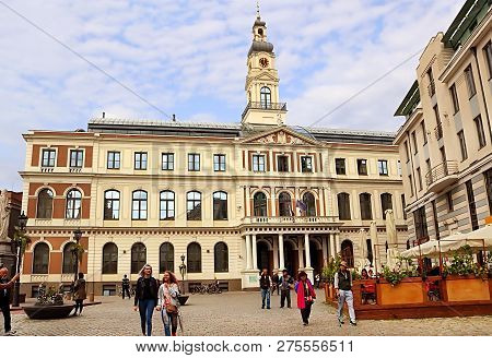 Riga, Latvia - August 28, 2018: Riga City Council, Latvian: Rigas Dome, Is Organized By The Deputy C
