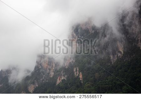 View Of The Big Mountain During Cloudy Day Close Up.