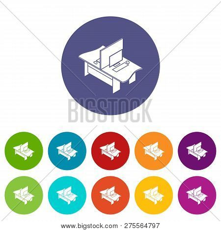 Double Office Table Icons Color Set For Any Web Design On White Background