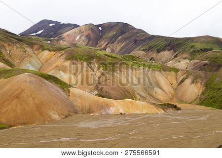 Landmannalaugar Area Landscape, Fjallabak Nature Reserve, Iceland. Colored Mountains