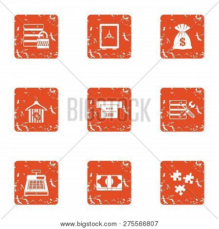 Encashment Icons Set. Grunge Set Of 9 Encashment Icons For Web Isolated On White Background