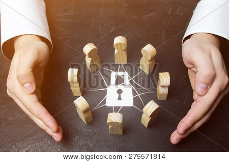 Boss Defending His Team With A Gesture Of Protection. Life Insurance. Customer Care, Care For Employ