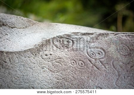 Ancient Carved Figures On Stones In Jayuya Puerto Rico