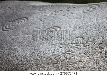 Ancient Carved Figures On Stones In Jayuya Puerto Rico